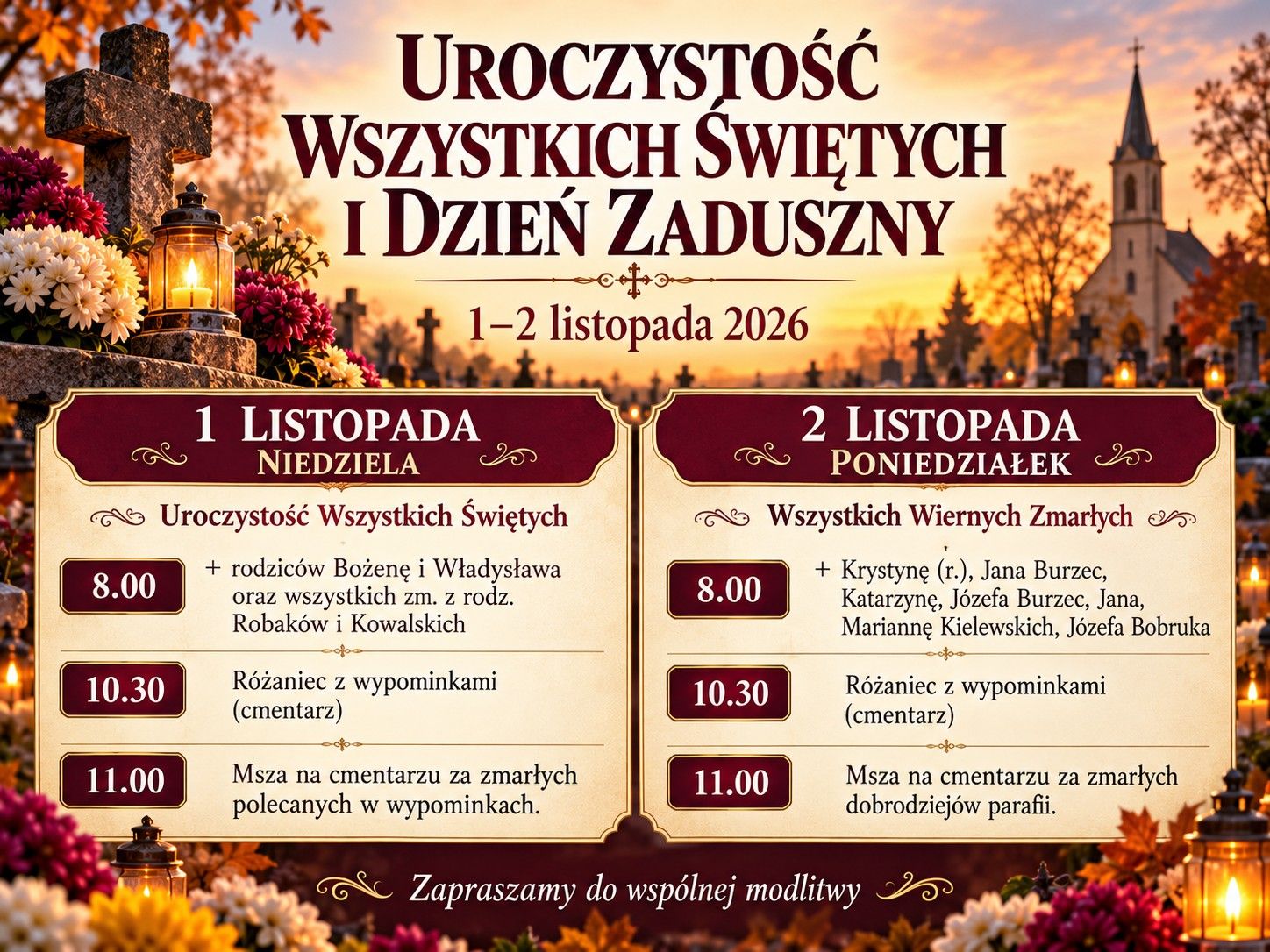 Uroczystość Wszystkich Świetych oraz Wszystkich Wiernych Zmarłych w parafii